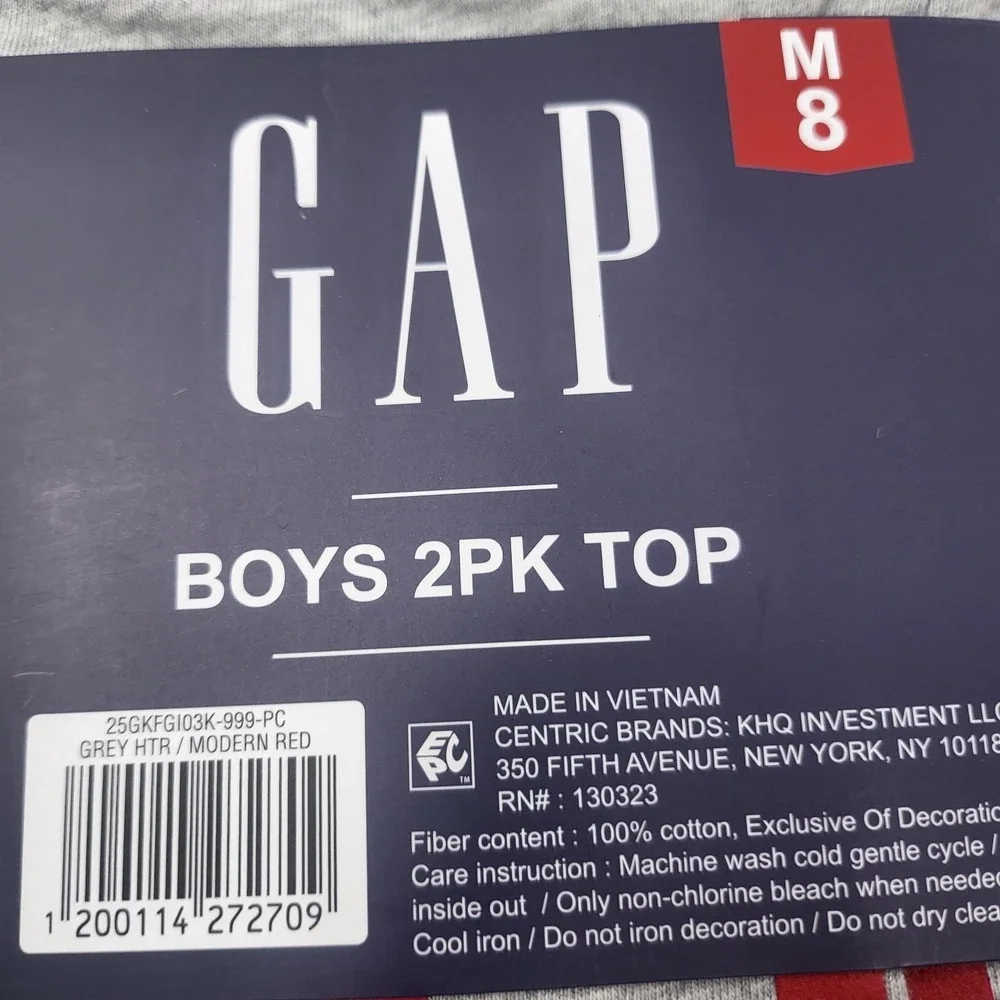 GAP Boy's‎ 2 Pack Short Sleeve Soft Comfort Tagless Logo Tee size 8